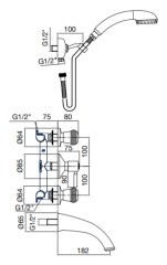 Bugnatese Axo 618 - fal alatti váltós csaptelep kifolyóval és zuhanyszettel