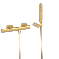 Tres Loft Colors fali zuhany csaptelep, szatén tömlős kézizuhannyal matt arany  20016701OM