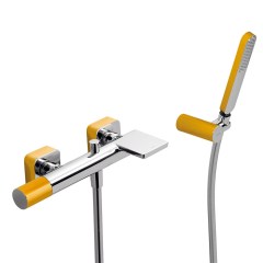 Tres Loft Colors fali kádtöltő és zuhany csaptelep, szatén tömlős kézizuhannyal amber-chrome  20017001AM