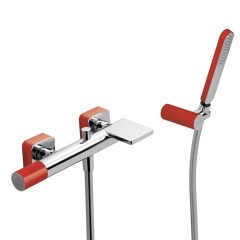 Tres Loft Colors fali kádtöltő és zuhany csaptelep, szatén tömlős kézizuhannyal red-chrome  20017001RO
