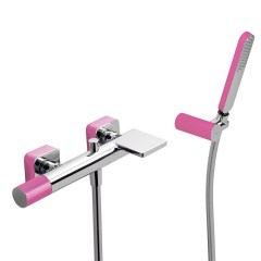 Tres Loft Colors fali kádtöltő és zuhany csaptelep, szatén tömlős kézizuhannyal fuchsia-chrome  20017001FU