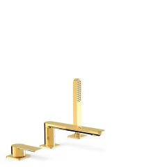 Tres Loft Colors peremre szerelhető kádtöltő és zuhany csaptelep, kihúzható zuhanyfejjel, arany 20016203OR