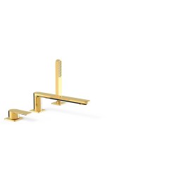 Tres Loft Colors peremre szerelhető kádtöltő és zuhany csaptelep, kihúzható zuhanyfejjel, arany 20016201OR