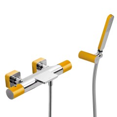 Tres Loft Colors fali termosztátos zuhany csaptelep, cascade kifolyóval, kézizuhannyal, amber-chrome  20017409AM