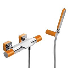 Tres Loft Colors fali termosztátos zuhany csaptelep, cascade kifolyóval, kézizuhannyal, orange-chrome  20017409NA