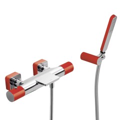 Tres Loft Colors fali termosztátos zuhany csaptelep, cascade kifolyóval, kézizuhannyal,red-chrome  20017409RO