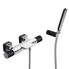 Tres Loft Colors fali termosztátos zuhany csaptelep, cascade kifolyóval, kézizuhannyal, fekete-chrome 20017409NE