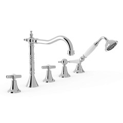 Tres Clasic peremre szerelhető, 5 üléses kád csaptelep, kihúzható kézizuhannyal króm 24214601