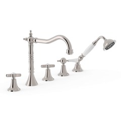 Tres Clasic peremre szerelhető, 5 üléses kád csaptelep, kihúzható kézizuhannyal steel 24214601AC