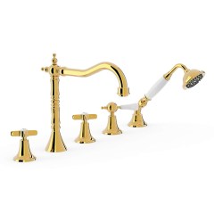 Tres Clasic peremre szerelhető, 5 üléses kád csaptelep, kihúzható kézizuhannyal arany 24214601OR