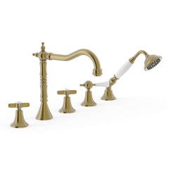 Tres Clasic peremre szerelhető, 5 üléses kád csaptelep, kihúzható kézizuhannyal matt bronz 24214601LM