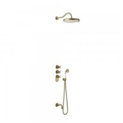 Tres Clasic falba süllyesztett, termosztátos kád csaptelep, kézizuhannyal és esőztetővel matt bronz 24235301LM