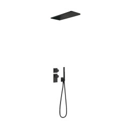 Tres Project-Tres fali termosztátos, kétutas zuhany csaptelep, kézizuhannyal és esőztetővel matt fekete  20635202NM