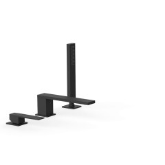 Tres Slim Exclusive peremre szerelhető, 3 üléses  kádcsaptelep, 180 mm-es kifolyóval, kézizuhannyal, matt fekete 20216103NM