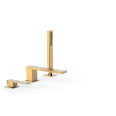 Tres Slim Exclusive peremre szerelhető, 3 üléses  kádcsaptelep, 180 mm-es kifolyóval, kézizuhannyal, matt arany 20216103OM