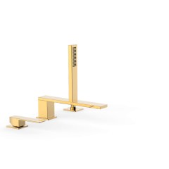 Tres Slim Exclusive peremre szerelhető, 3 üléses  kádcsaptelep, 220 mm-es kifolyóval, kézizuhannyal, arany 20216101OR