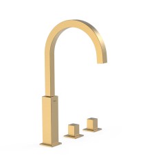Tres Cuadro Exclusive magasított, peremre szerelhető, 3 üléses kád csaptelep, matt arany  00810504OM