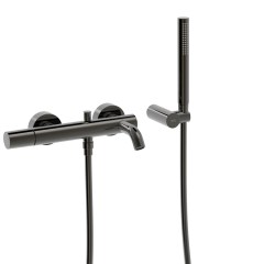 Tres Study Exclusive fali zuhany és kádtöltő csaptelep, szatén tömlős kézizuhannyal, metallic black 26117001KM