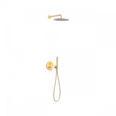 Tres Study Exclusive falba süllyesztett  zuhany csaptelep szett, esőztetővel és kézizuhannyal, matt arany 26228004OM