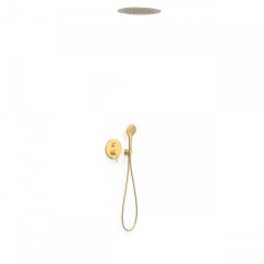 Tres Study Exclusive falba süllyesztett  zuhany csaptelep szett, esőztetővel és kézizuhannyal, matt arany 26228050OM