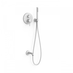 Tres Study Exclusive falba süllyesztett  zuhany és kádtöltő csaptelep, szatén tömlős kézizuhannyal, matt fehér  26228006BM