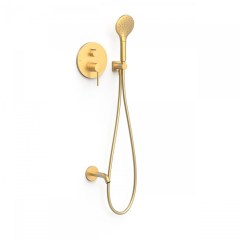 Tres Study Exclusive falba süllyesztett  zuhany és kádtöltő csaptelep, szatén tömlős kézizuhannyal,  matt arany 26228060OM