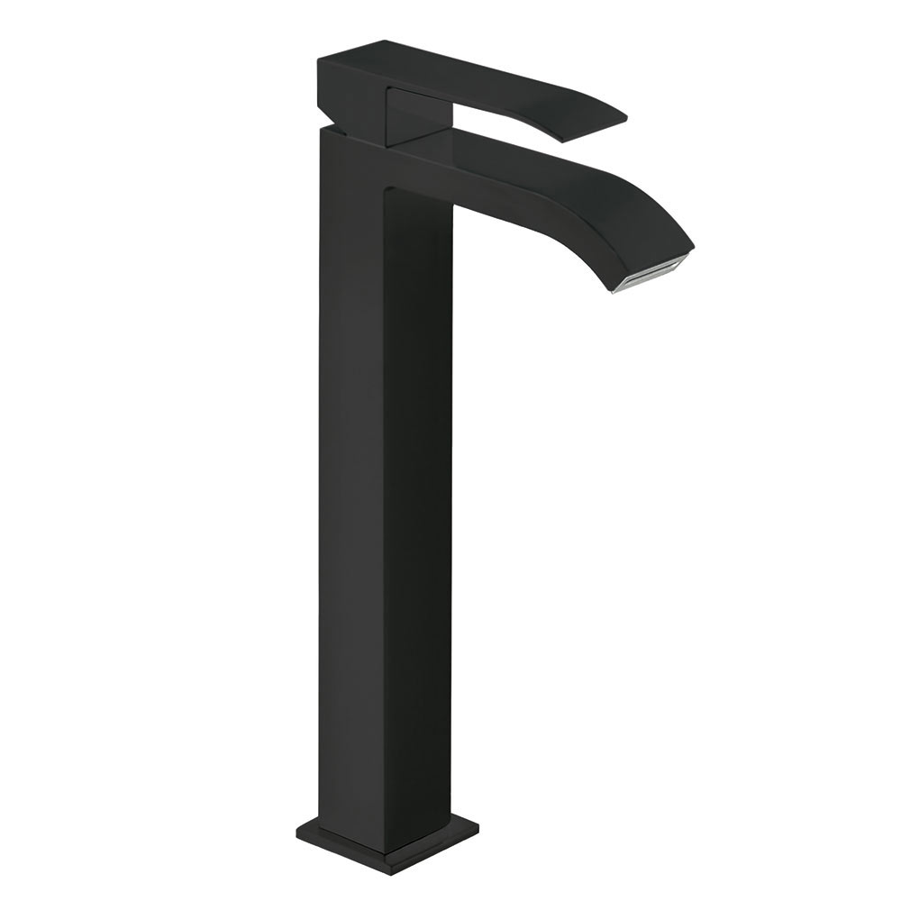 Tres Cuadro Exclusive egykaros mosdó csaptelep, 318mm magas, cascade kifolyóval matt fekete 00681001NM